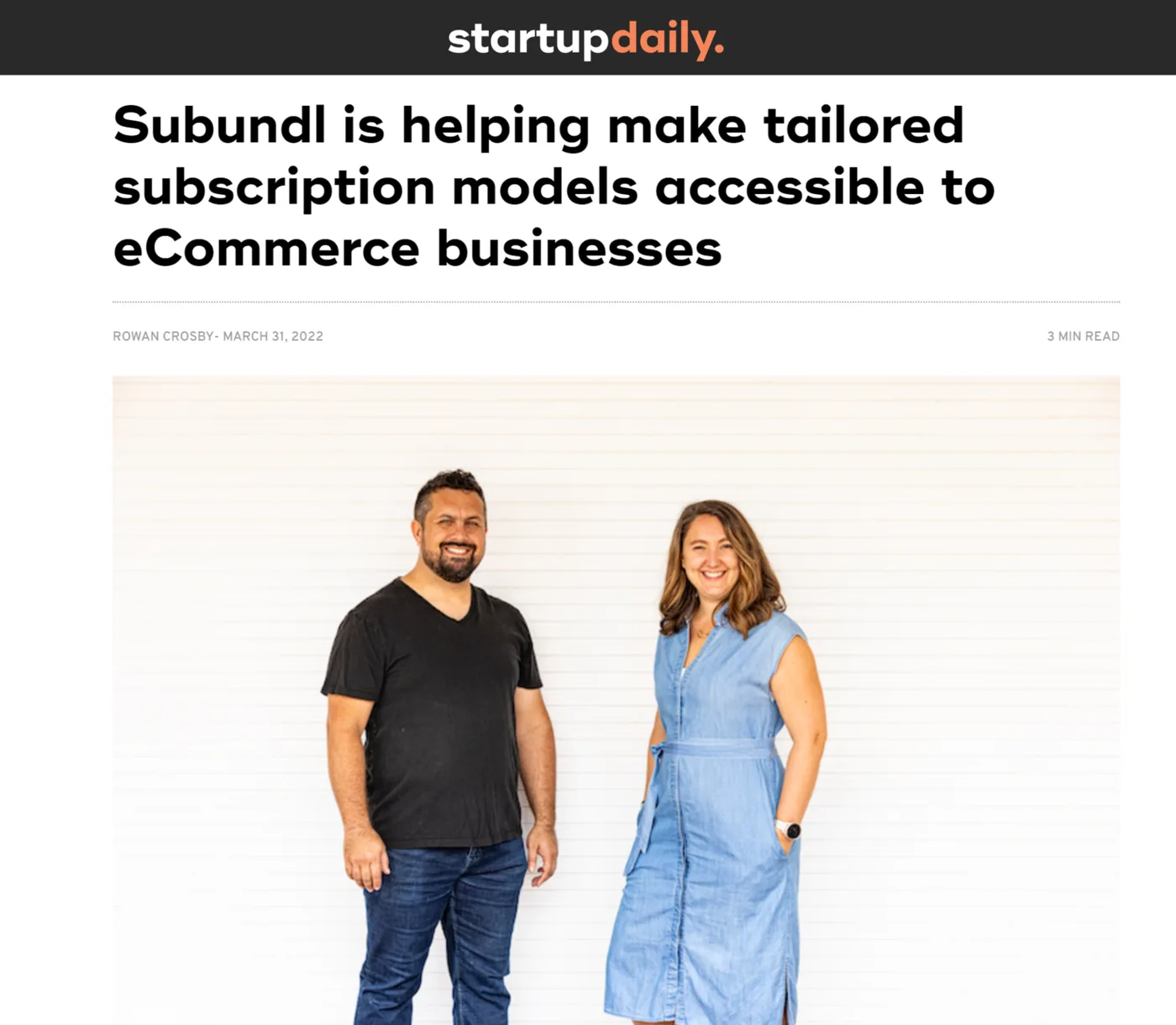 Screenshot of the Startup Daily (Rowan Crosby) coverage